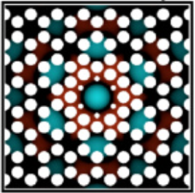 Phononic-crystal membrane: a grid of holes with the vibration mode shown in colour